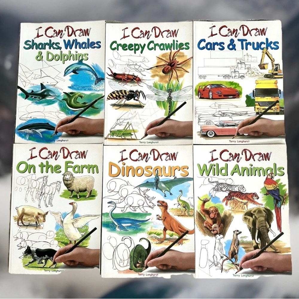 I Can Draw Terry Longhurst Lot of 6 Books Dinosaurs Cars Farm Sharks Animals Bug